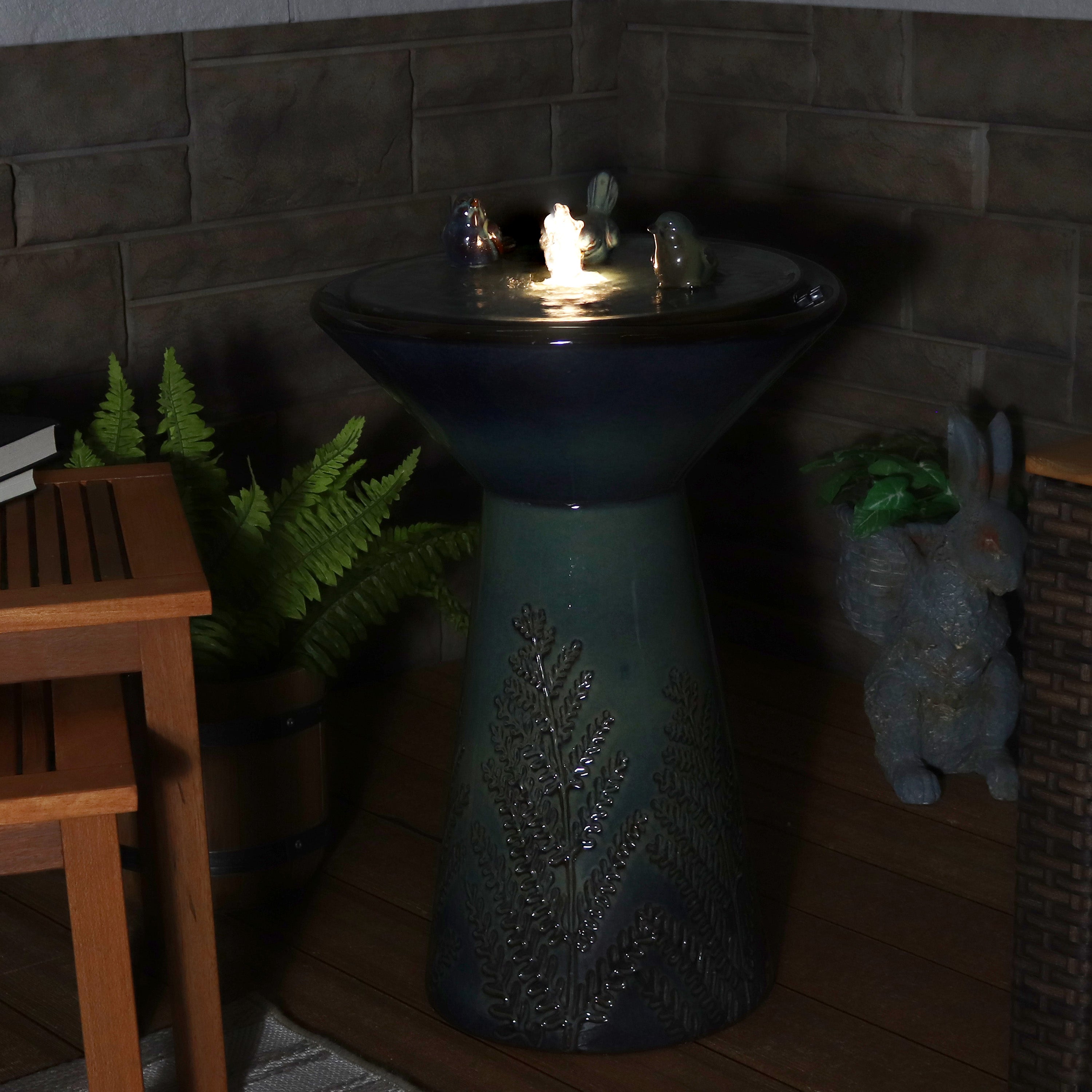 Sunnydaze 28.25" Gathering Birds Ceramic Outdoor Fountain with LED Lights