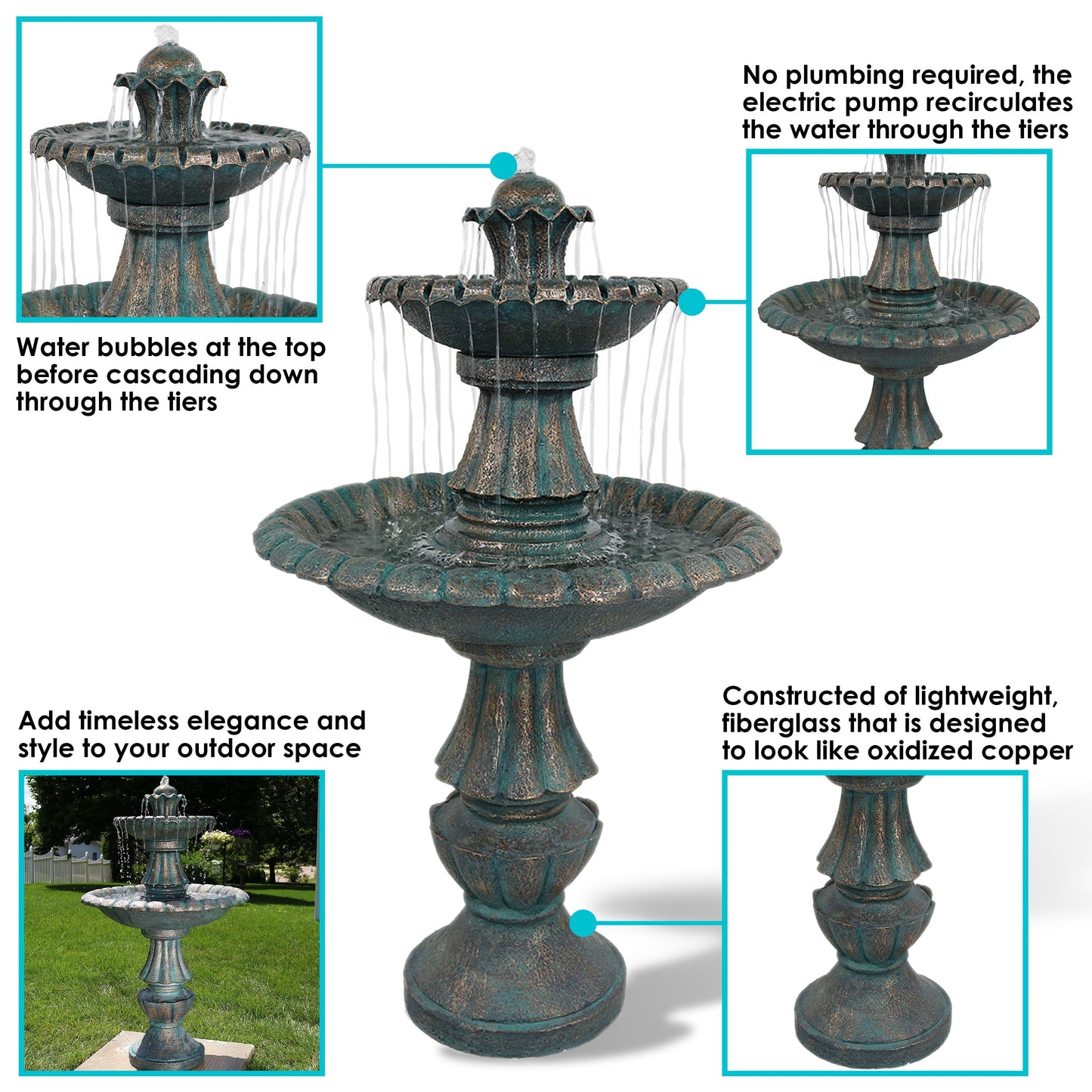 Sunnydaze 41" Nouveau 2-Tier Outdoor Water Fountain