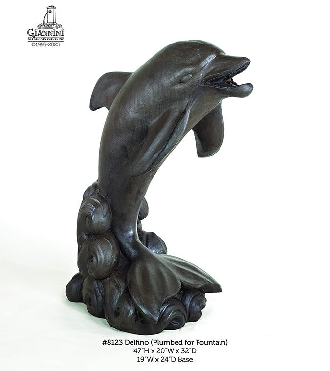 Giannini Garden Delfino Plumbed Concrete Dolphin Fountain 8123