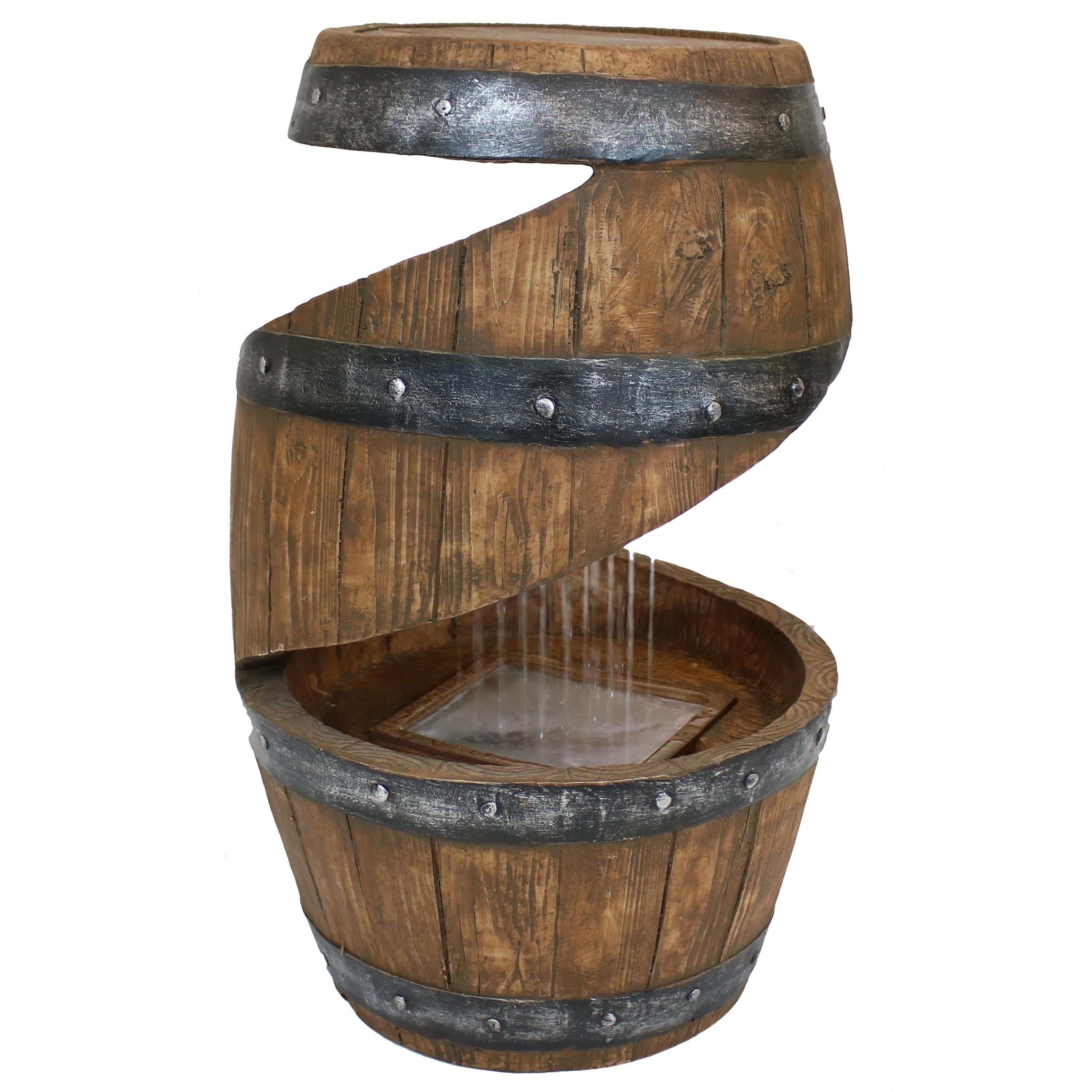 Sunnydaze 25" Spiraling Barrel Outdoor Water Fountain with LED Light