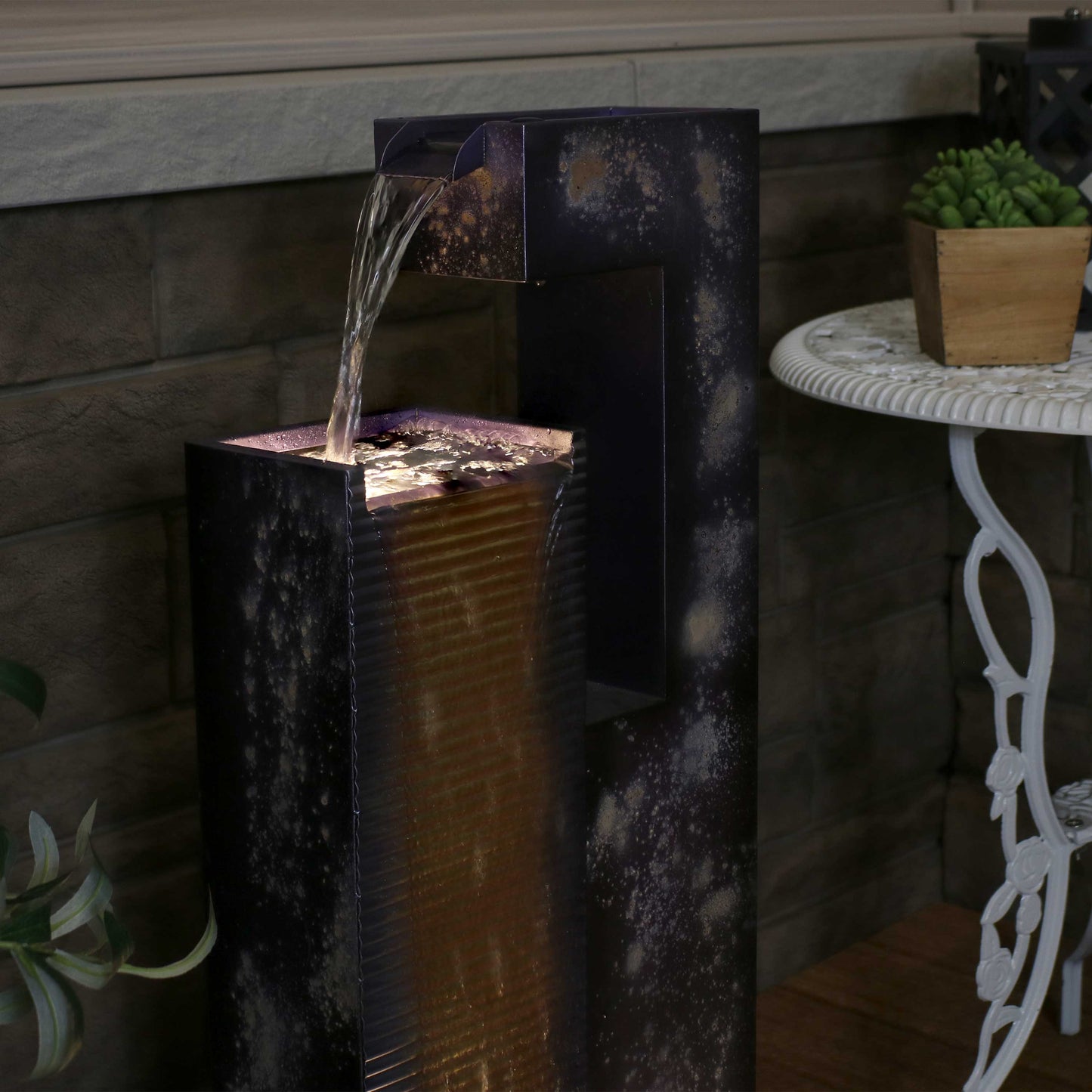 Sunnydaze 32" Cascading Tower Outdoor Metal Fountain with LED Lights