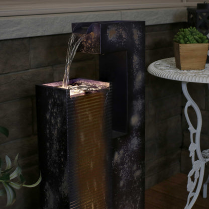 Sunnydaze 32" Cascading Tower Outdoor Metal Fountain with LED Lights