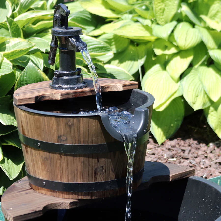 Sunnydaze Country Wood Barrel Water Fountain