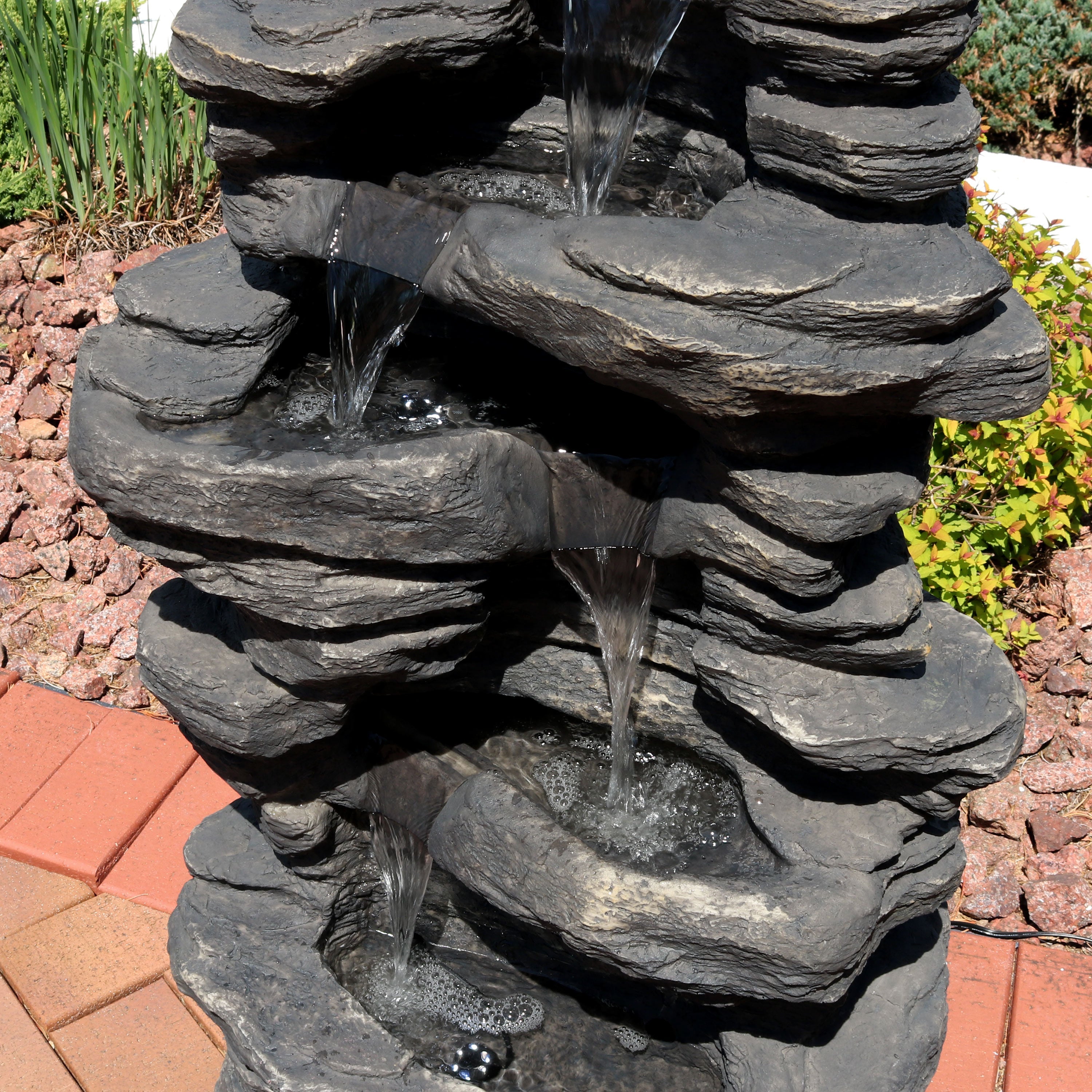 Sunnydaze 39" Rock Falls Electric Waterfall Fountain with LED Lights