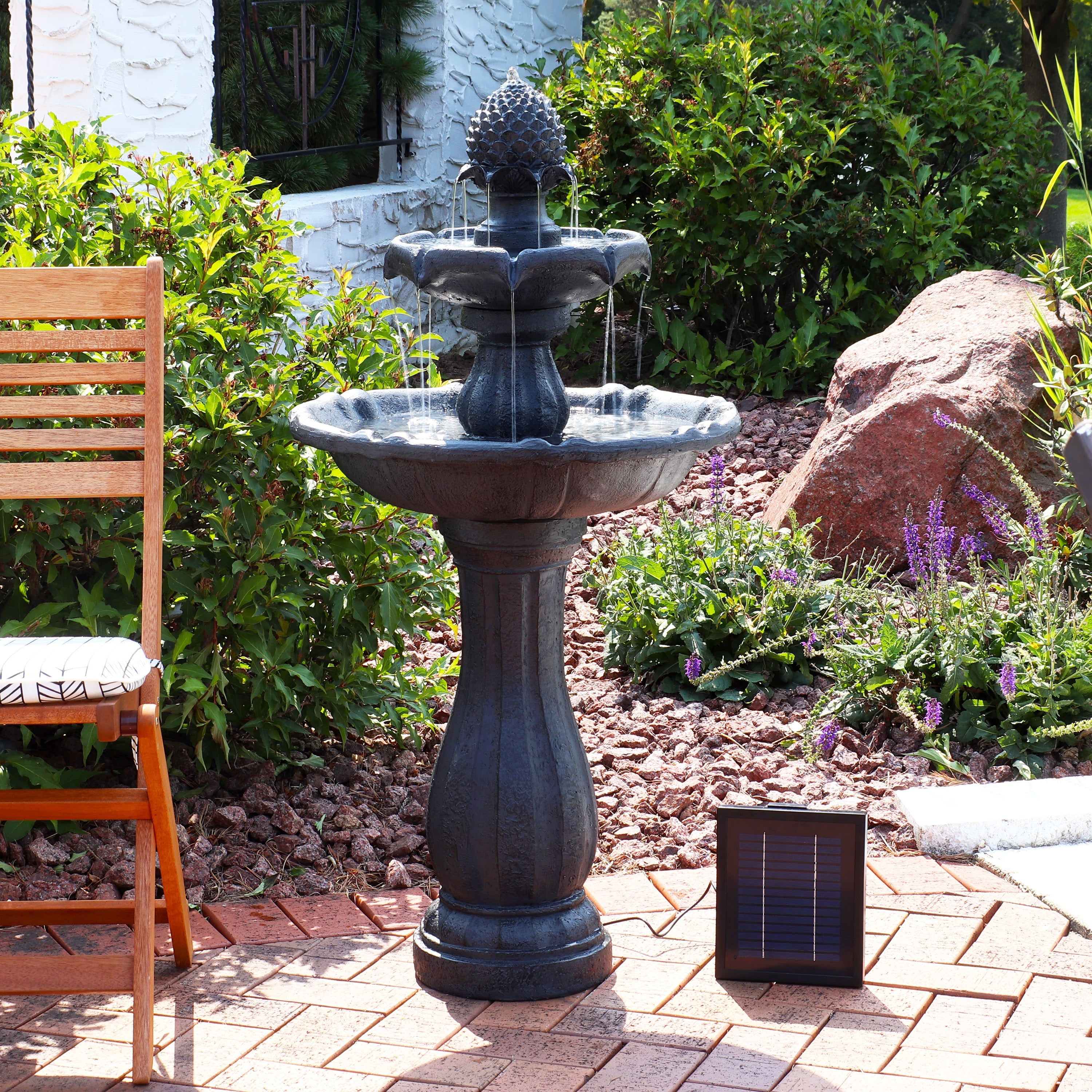 Sunnydaze 2-Tier Pineapple 46" Solar Fountain with Battery Backup