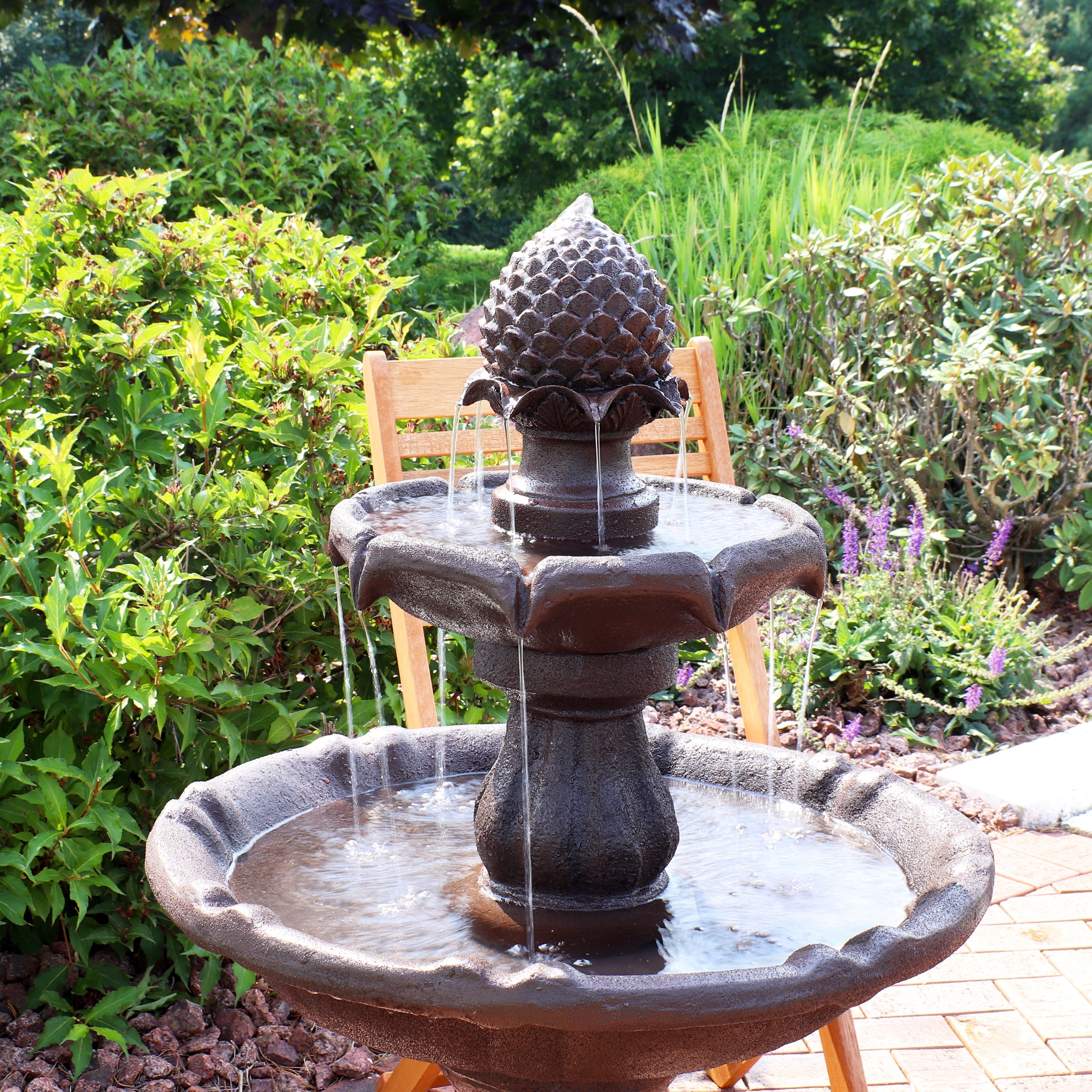 Sunnydaze 2-Tier Pineapple 46" Solar Fountain with Battery Backup