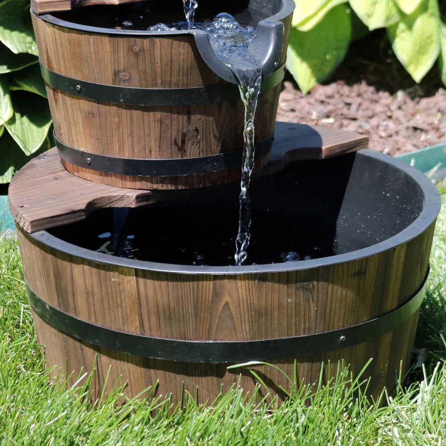 Sunnydaze Country Wood Barrel Water Fountain