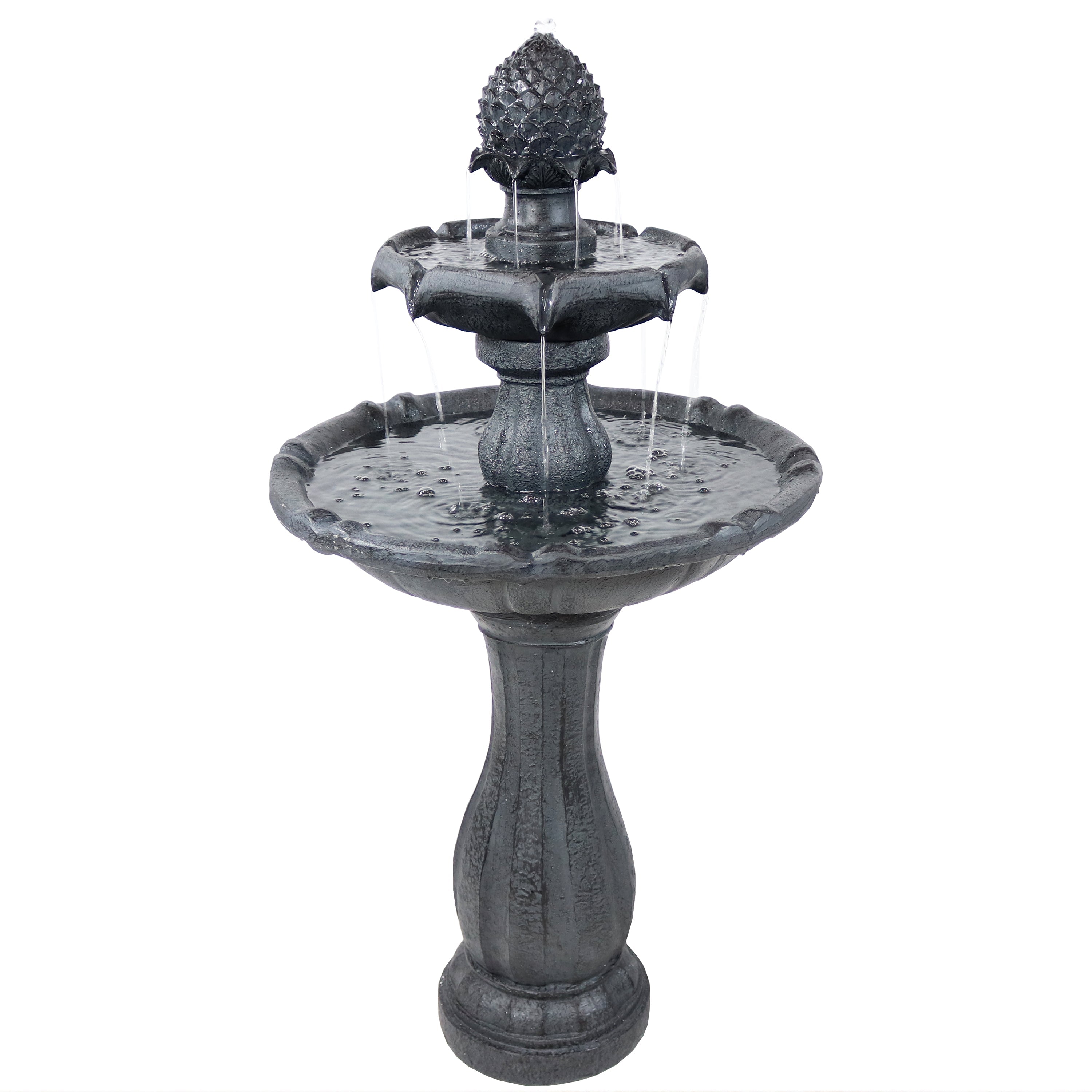 Sunnydaze 2-Tier Pineapple 46" Solar Fountain with Battery Backup