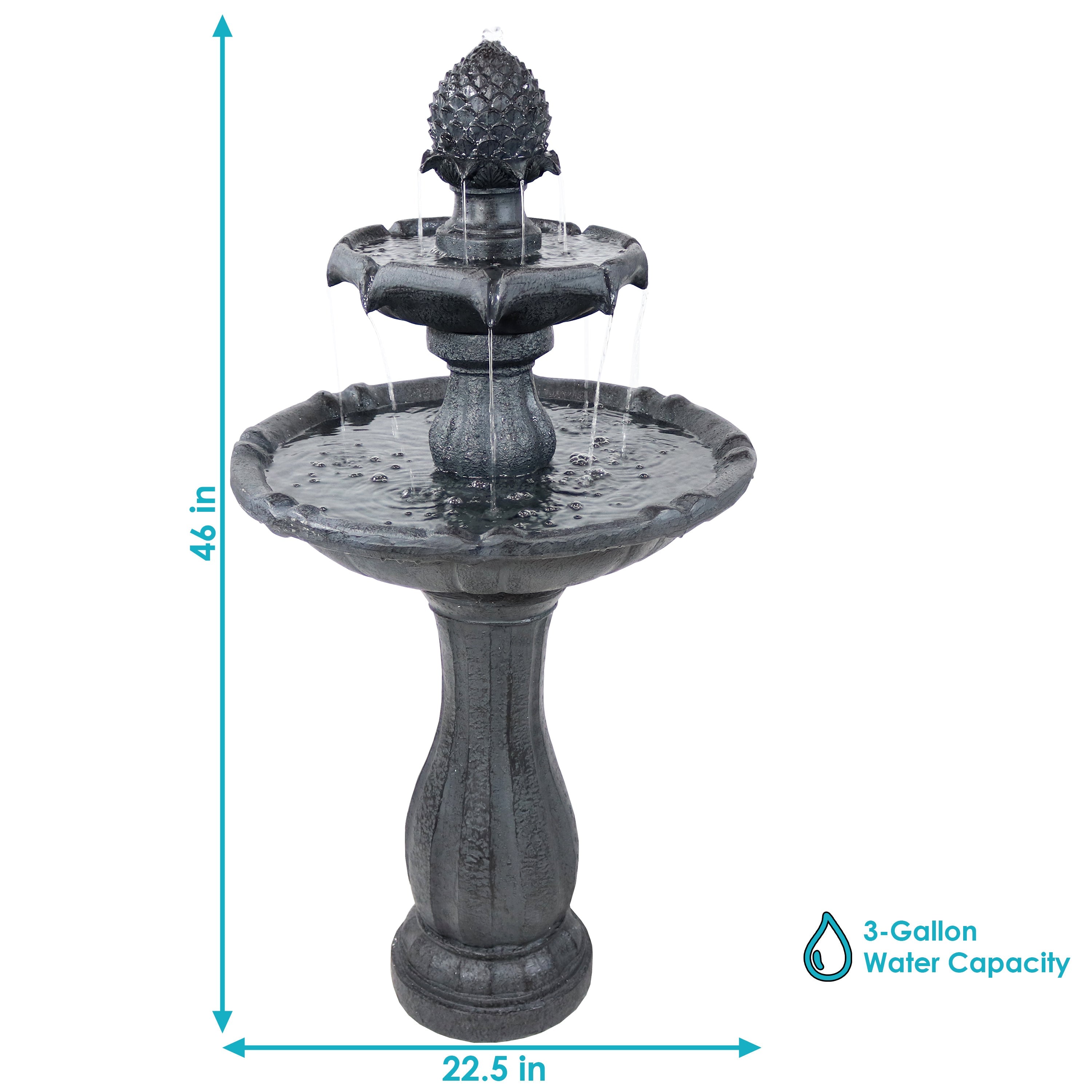 Sunnydaze 2-Tier Pineapple 46" Solar Fountain with Battery Backup