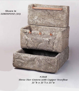 Giannini Garden Three Tier Cistern with Copper Overflow Outdoor Water Fountain 1048