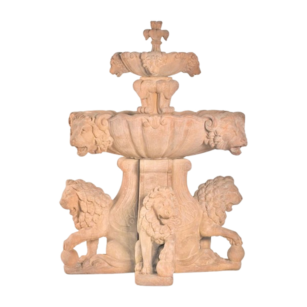 Fiore Stone 2 Tier Large Lion Fountain 257-F in Cast Stone