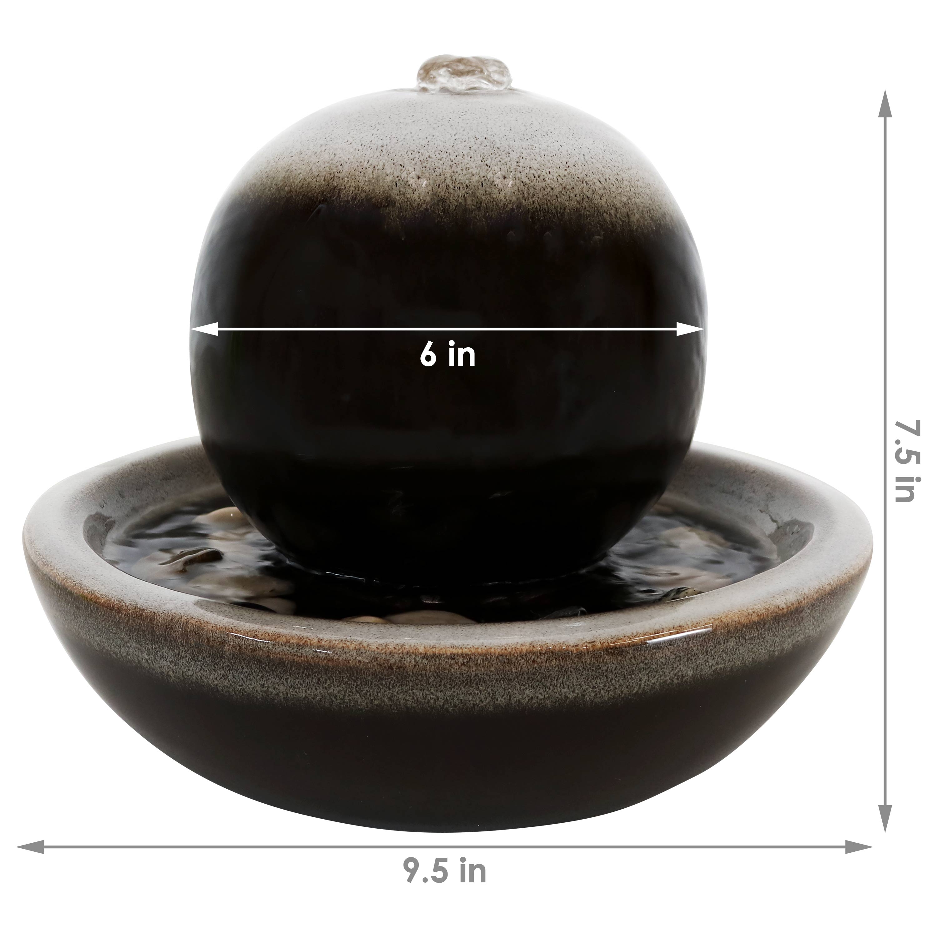 Sunnydaze Ceramic Tabletop 7" Water Fountain with Modern Orb Design