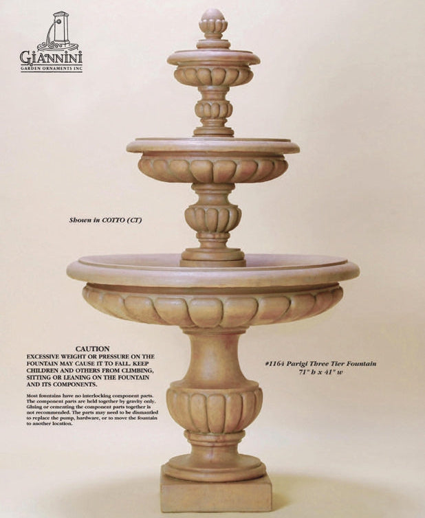 Giannini Garden Parigi Three Tier Outdoor Water Fountain 1164