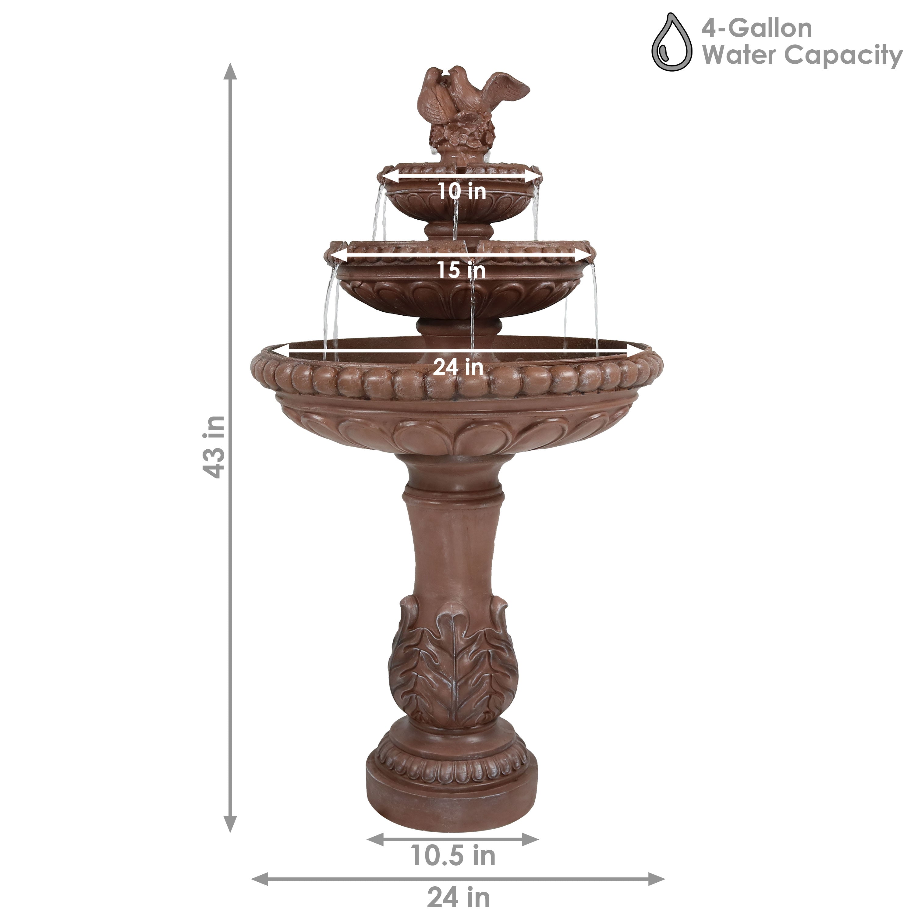 Sunnydaze 43" H 3-Tier Dove Pair Outdoor Water Fountain