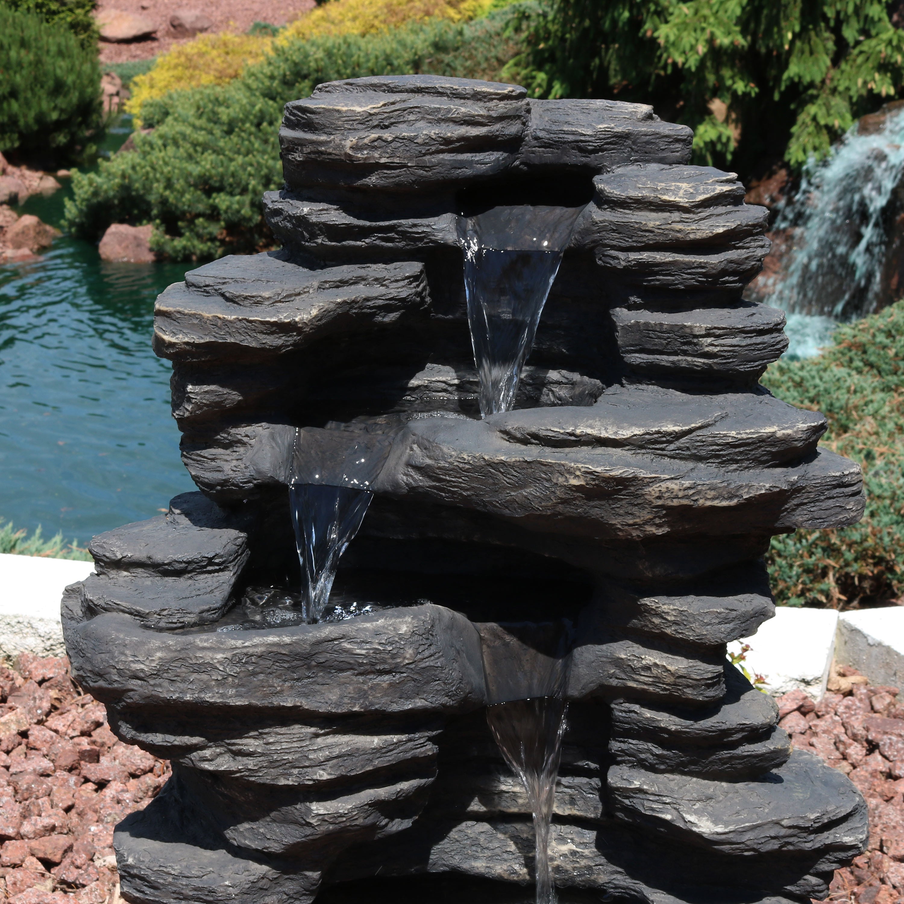 Sunnydaze 39" Rock Falls Electric Waterfall Fountain with LED Lights