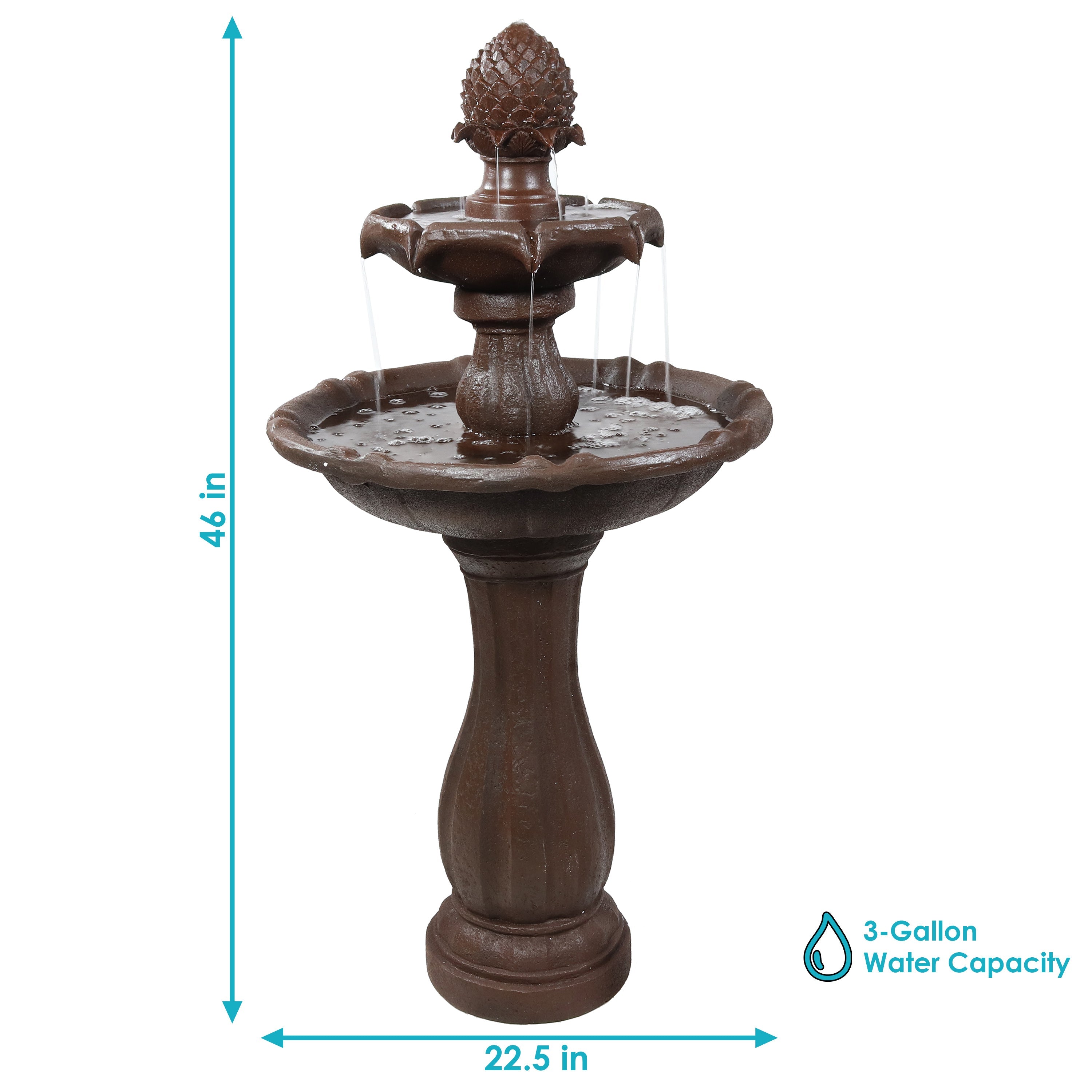 Sunnydaze 2-Tier Pineapple 46" Solar Fountain with Battery Backup