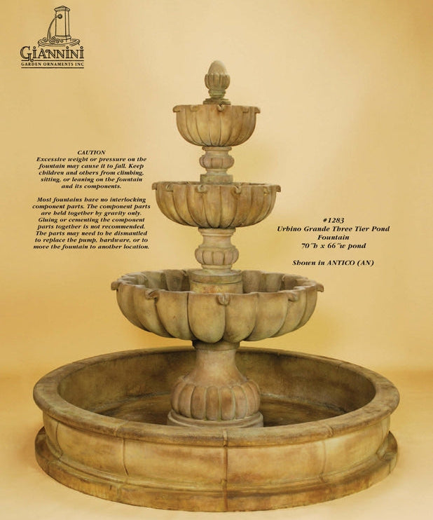 Giannini Garden Urbino Grande Three Tier Outdoor Pond Fountain 1283