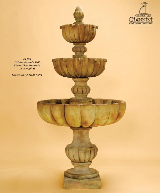 Giannini Garden Urbino Grande Tall Three Tier Outdoor Water Fountain 1289