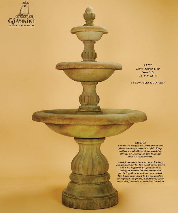 Giannini Garden Isola Three Tier Outdoor Water Fountain 1296
