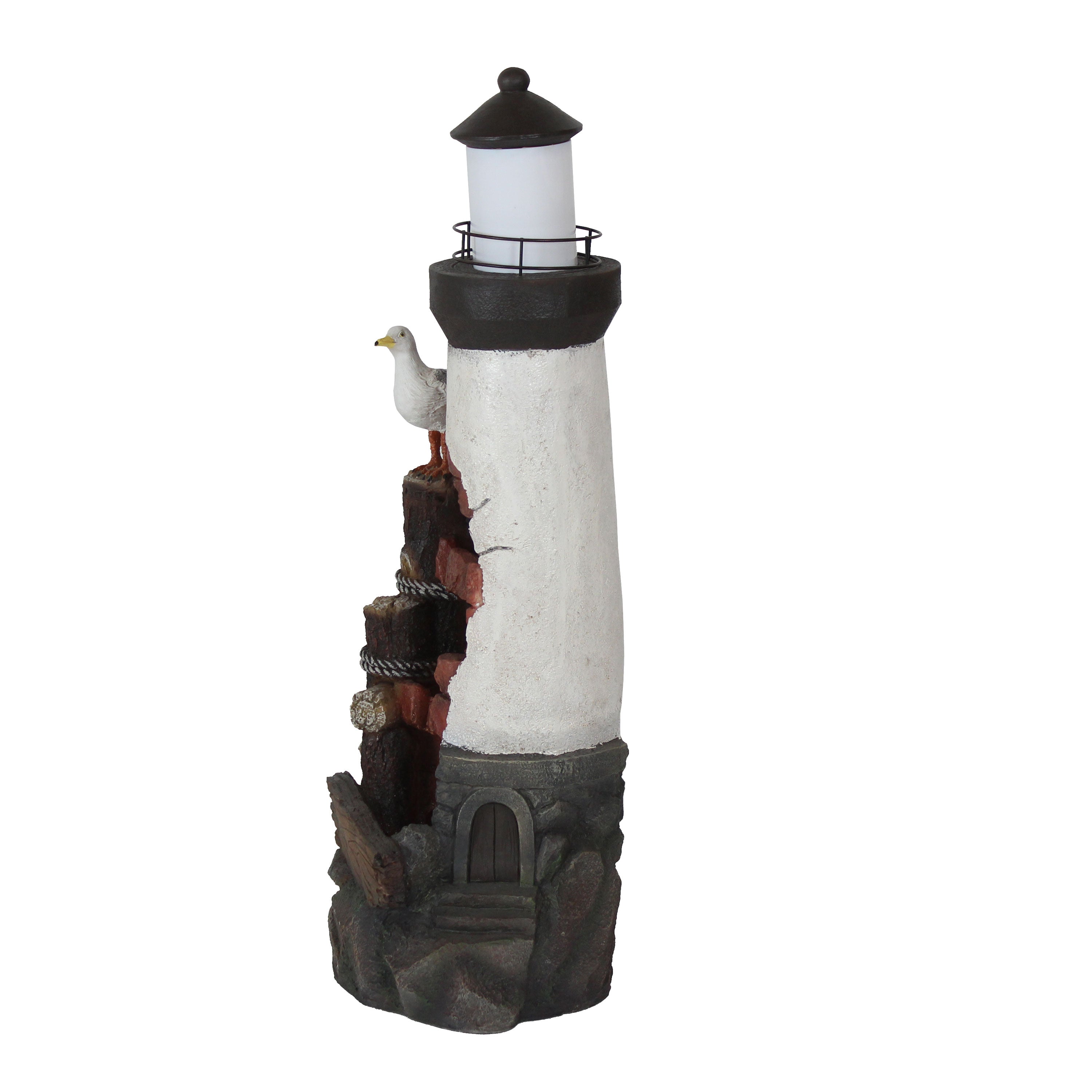 Sunnydaze Gull's Cove 36" Outdoor Lighthouse Fountain with LED Light