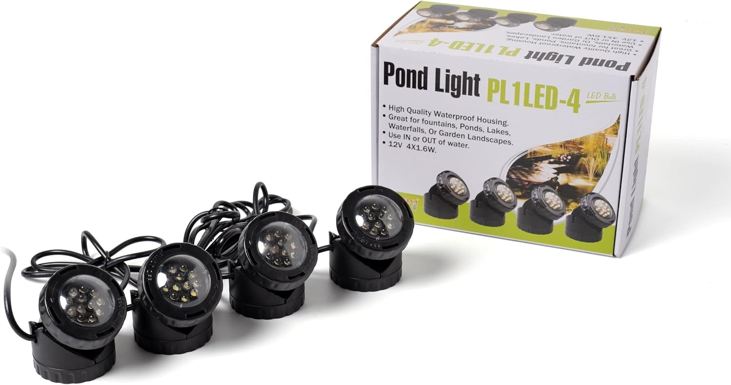 Underwater Fountain Pond Submersible LED Light with Photocell Sensor, Set of 4