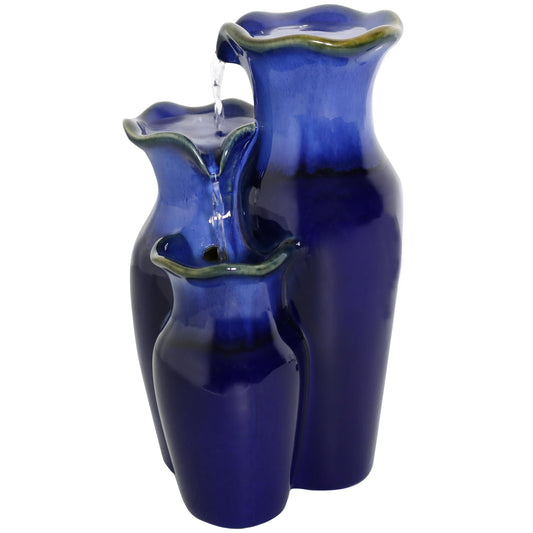Sunnydaze Blue Glazed Pitchers 11" Ceramic Tabletop Fountain
