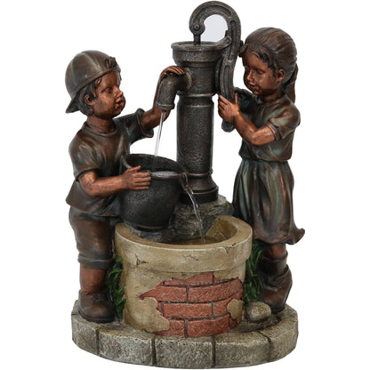 Sunnydaze 24" Jack and Jill at Farmhouse Pump and Well Outdoor Fountain
