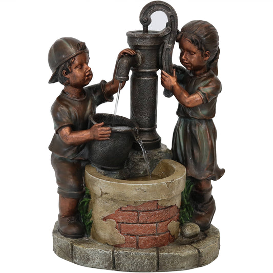 Sunnydaze 24" Jack and Jill at Farmhouse Pump and Well Outdoor Fountain