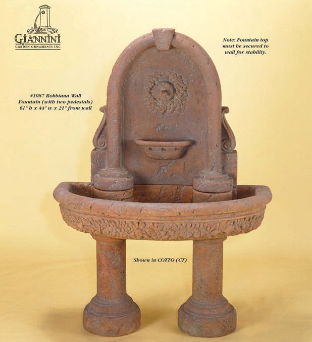 Giannini Garden Robbiana Outdoor Wall Fountain with Two Pedestals 1087