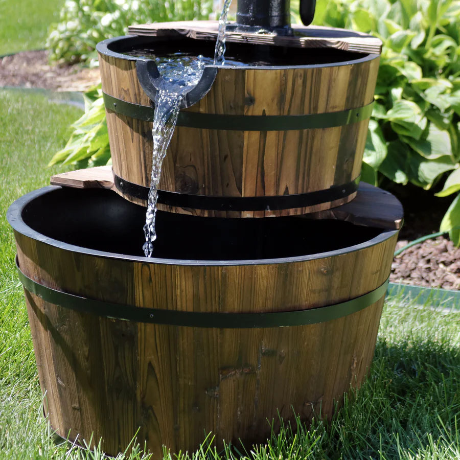 Sunnydaze Country Wood Barrel Water Fountain