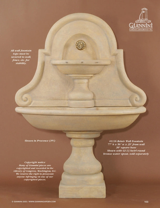 Giannini Garden Belair Outdoor Wall Fountain For Spout 1126C