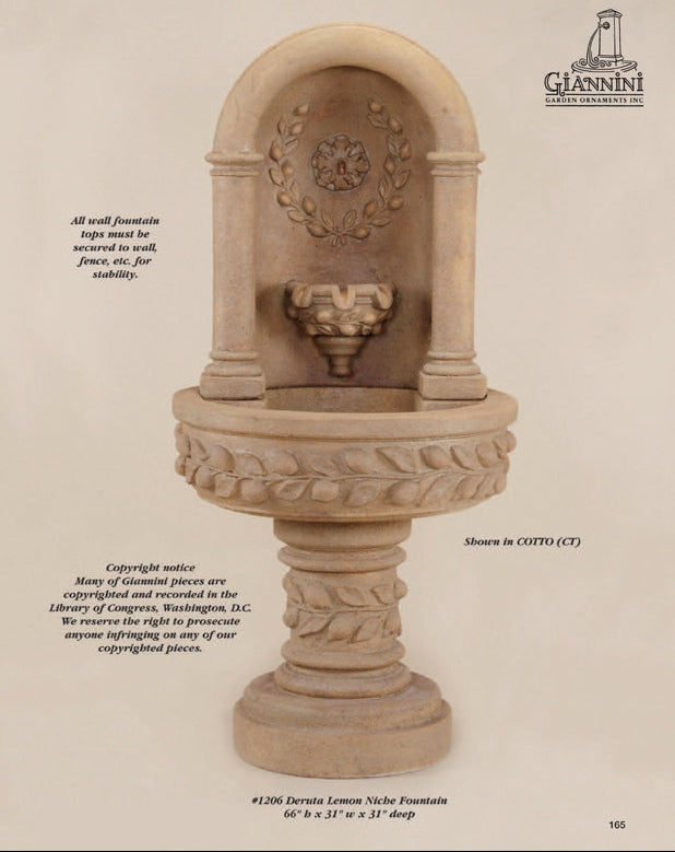 Giannini Garden Deruta Lemon Niche Outdoor Wall Fountain 1206