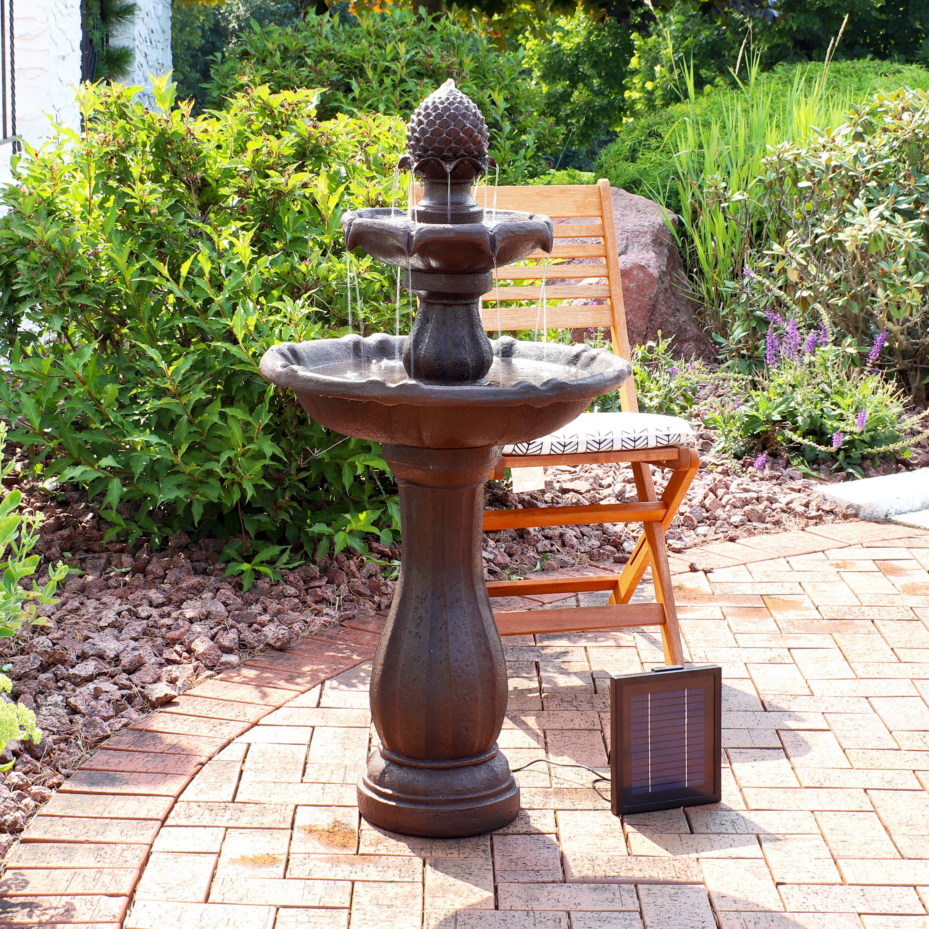 Sunnydaze 2-Tier Pineapple 46" Solar Fountain with Battery Backup