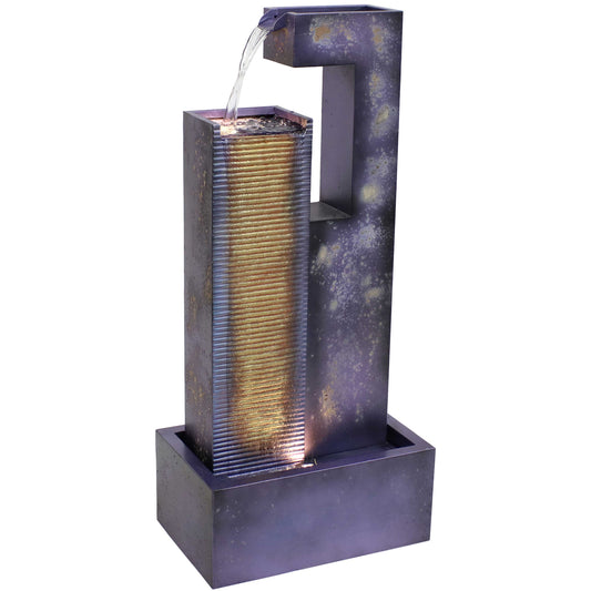 Sunnydaze 32" Cascading Tower Outdoor Metal Fountain with LED Lights