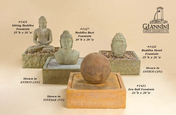 Giannini Garden Buddha Bust Outdoor Fountain 1427