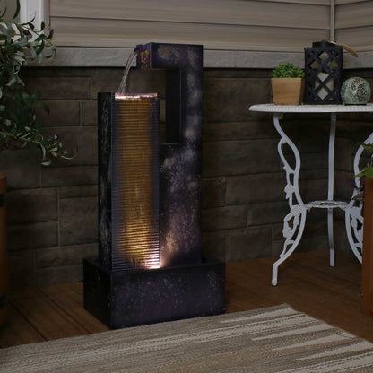 Sunnydaze 32" Cascading Tower Outdoor Metal Fountain with LED Lights