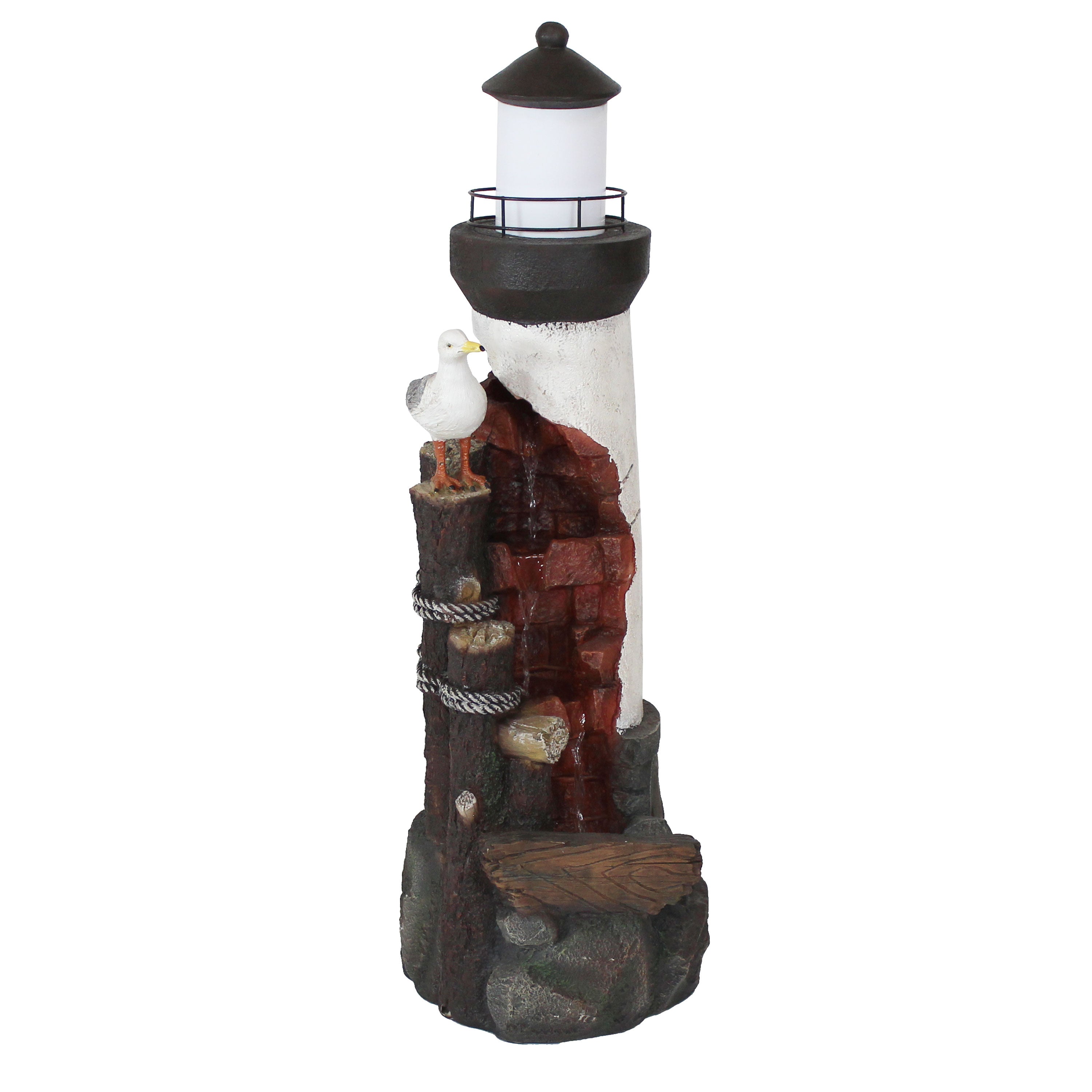 Sunnydaze Gull's Cove 36" Outdoor Lighthouse Fountain with LED Light