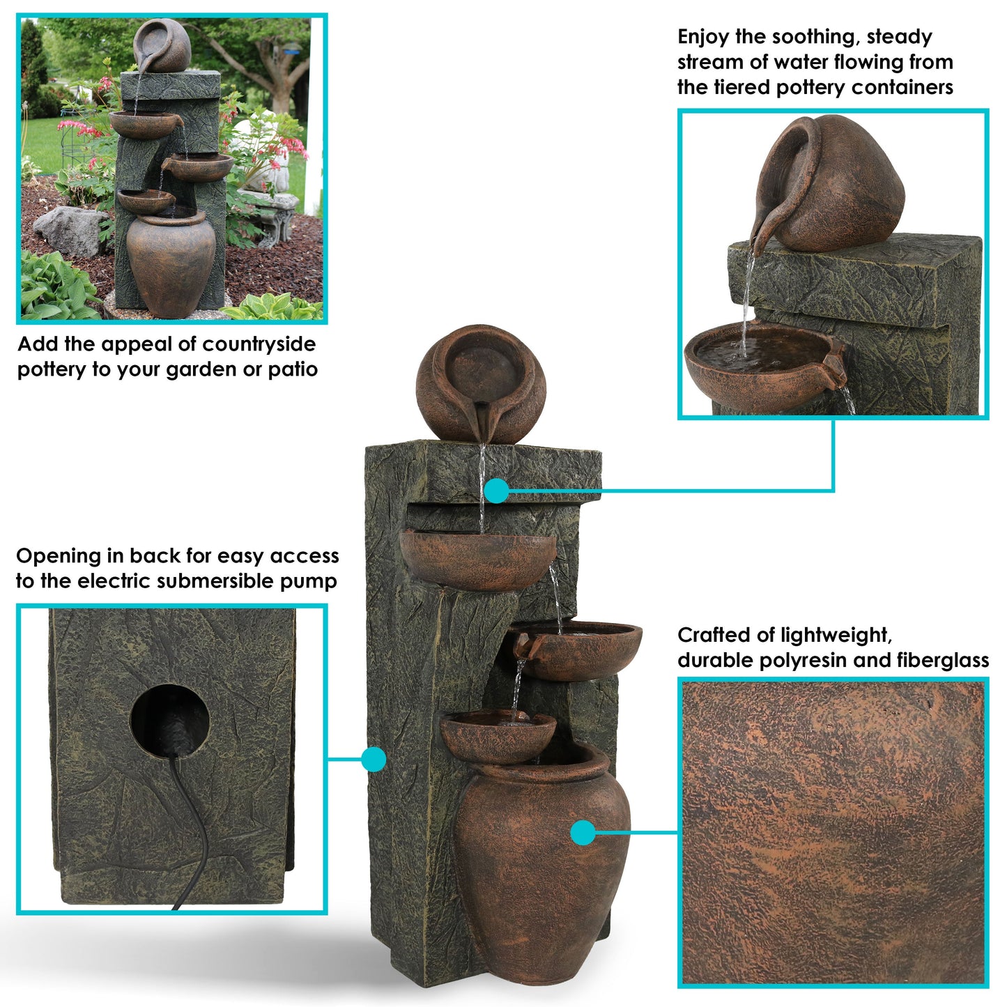 Sunnydaze 39" Cascading Earthenware Pottery Stream Fountain