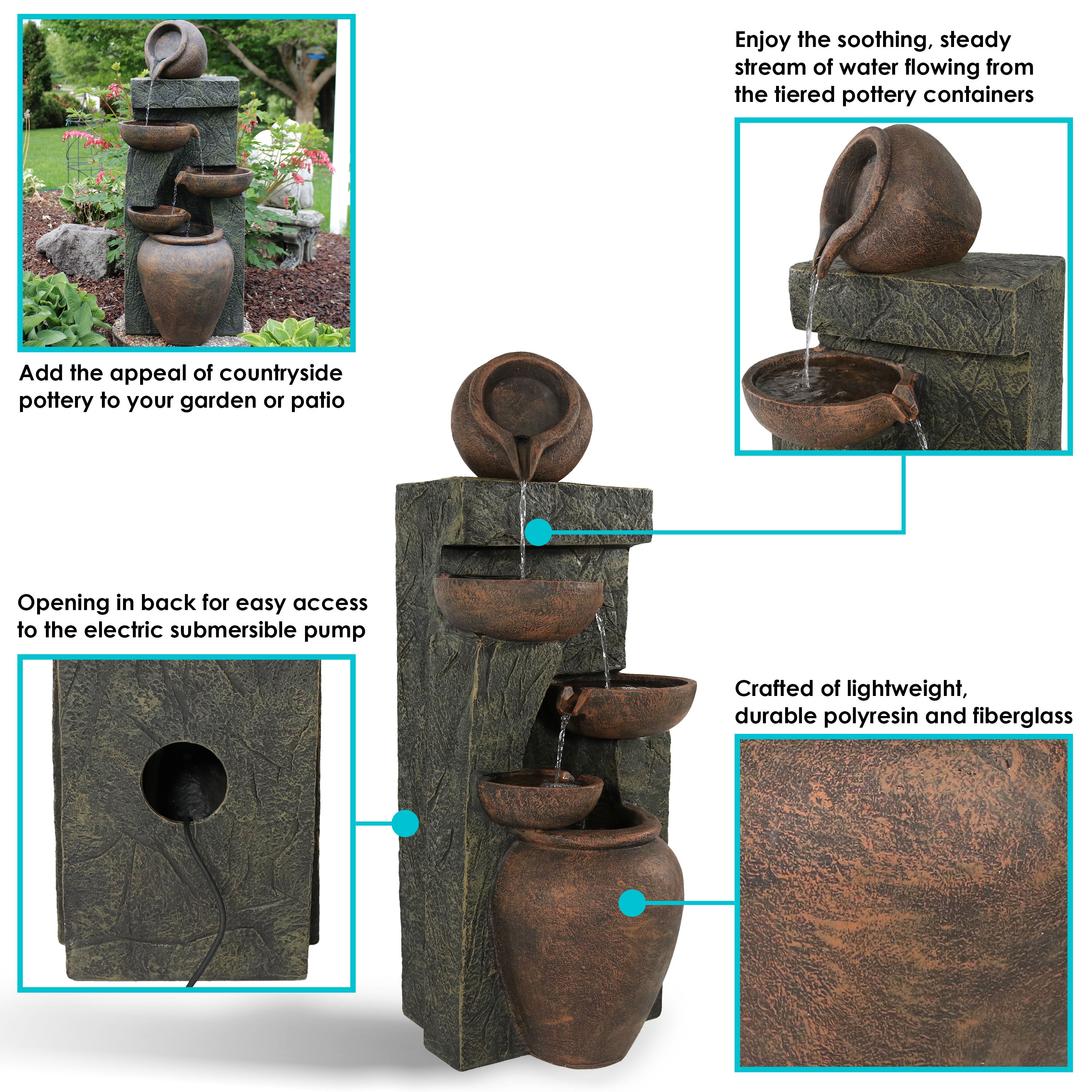 Sunnydaze 39" Cascading Earthenware Pottery Stream Fountain