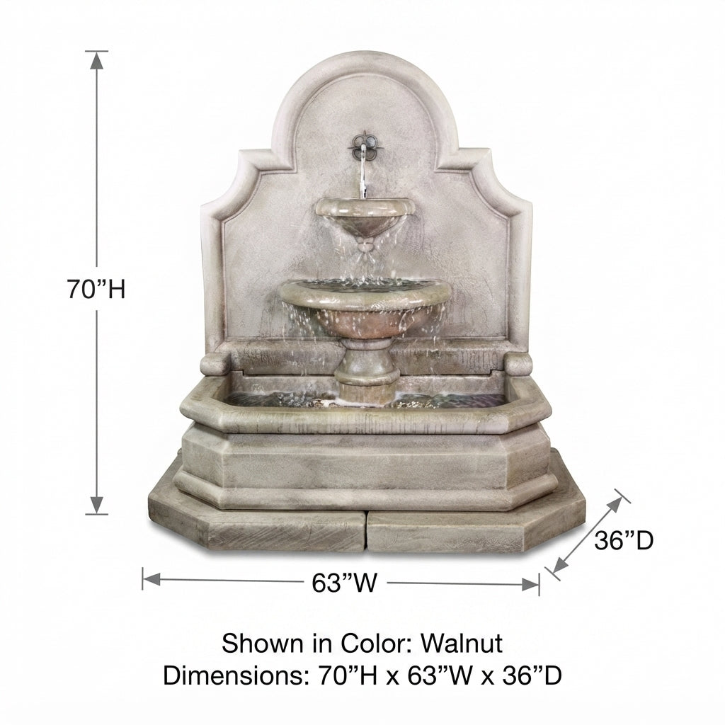 Giannini Garden Grand Venasque Walnut Concrete Wall Outdoor Fountain 1768
