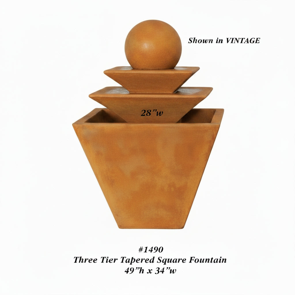 Giannini Garden Three Tier Tapered Square Outdoor Water Fountain 1490