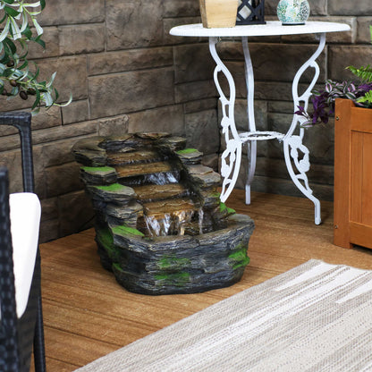 Sunnydaze 13" Shale Falls Outdoor Fountain with LED Lights