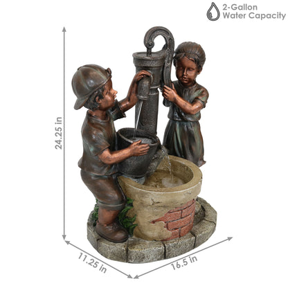 Sunnydaze 24" Jack and Jill at Farmhouse Pump and Well Outdoor Fountain