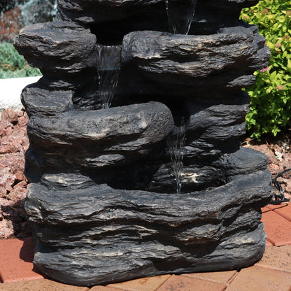 Sunnydaze 24" Rock Falls Outdoor Waterfall Fountain with LED Lights