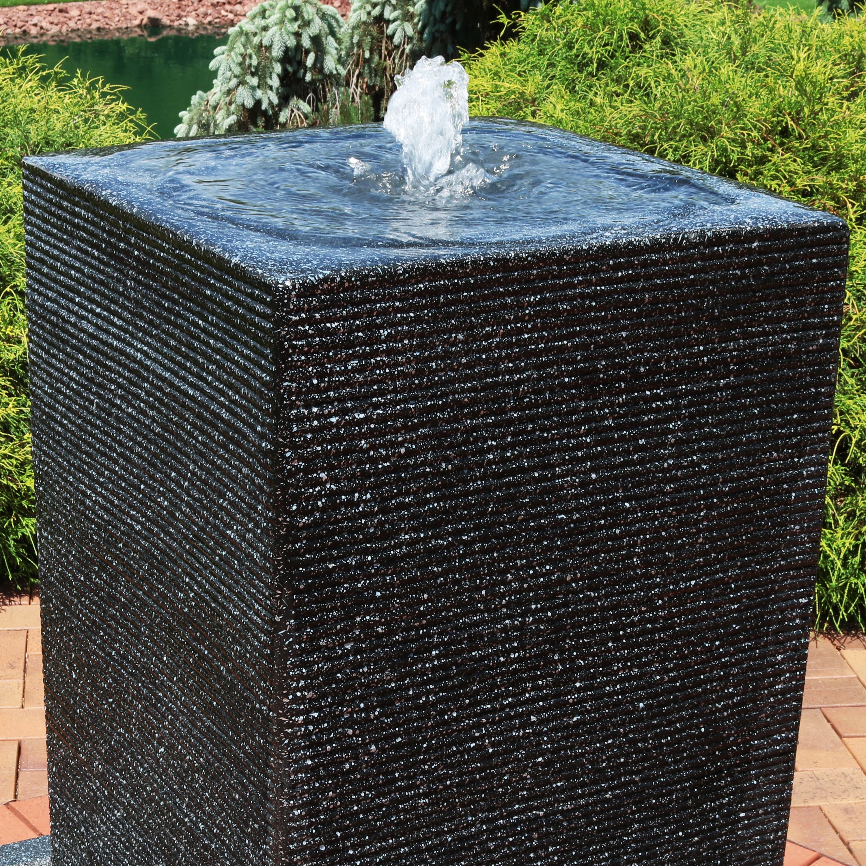 Sunnydaze Large Pillar 40" H Outdoor Water Fountain with LED Lights