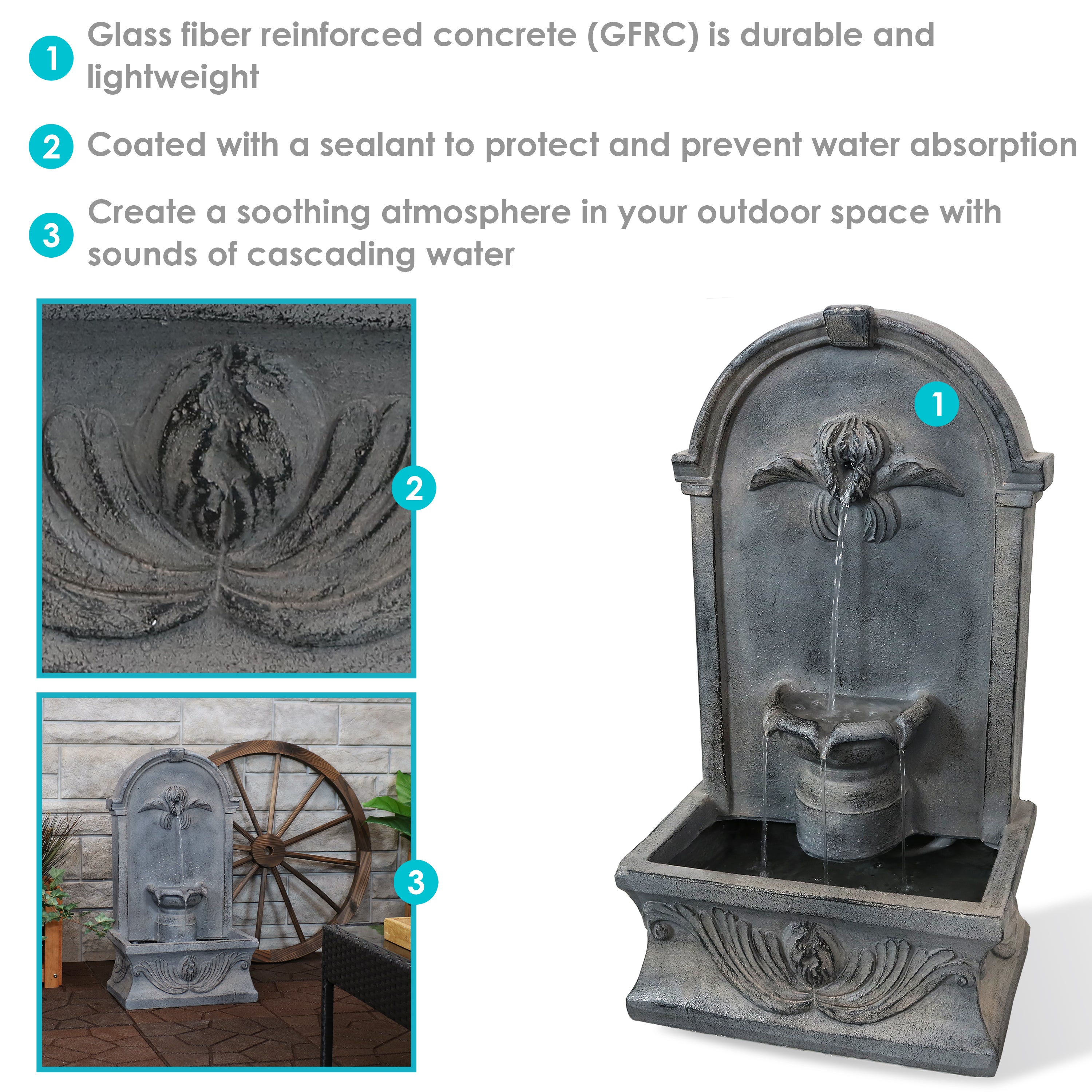 Sunnydaze 28" French-Inspired Outdoor Wall-Mounted Fountain