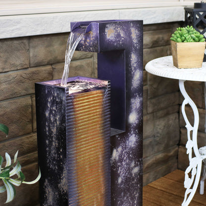 Sunnydaze 32" Cascading Tower Outdoor Metal Fountain with LED Lights