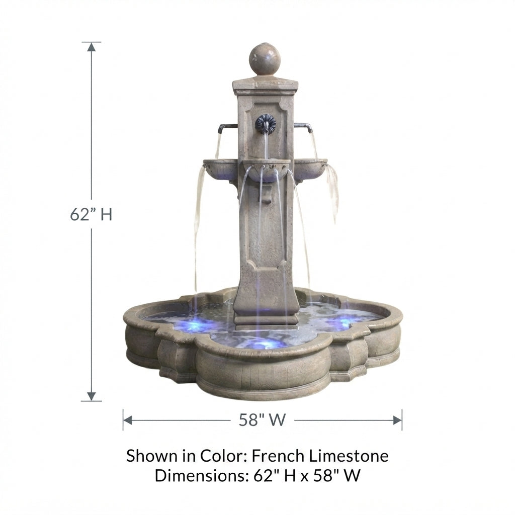 Giannini Garden Catalina Cast Stone Outdoor Fountain with Basin & Rustic Iron Spouts 1721