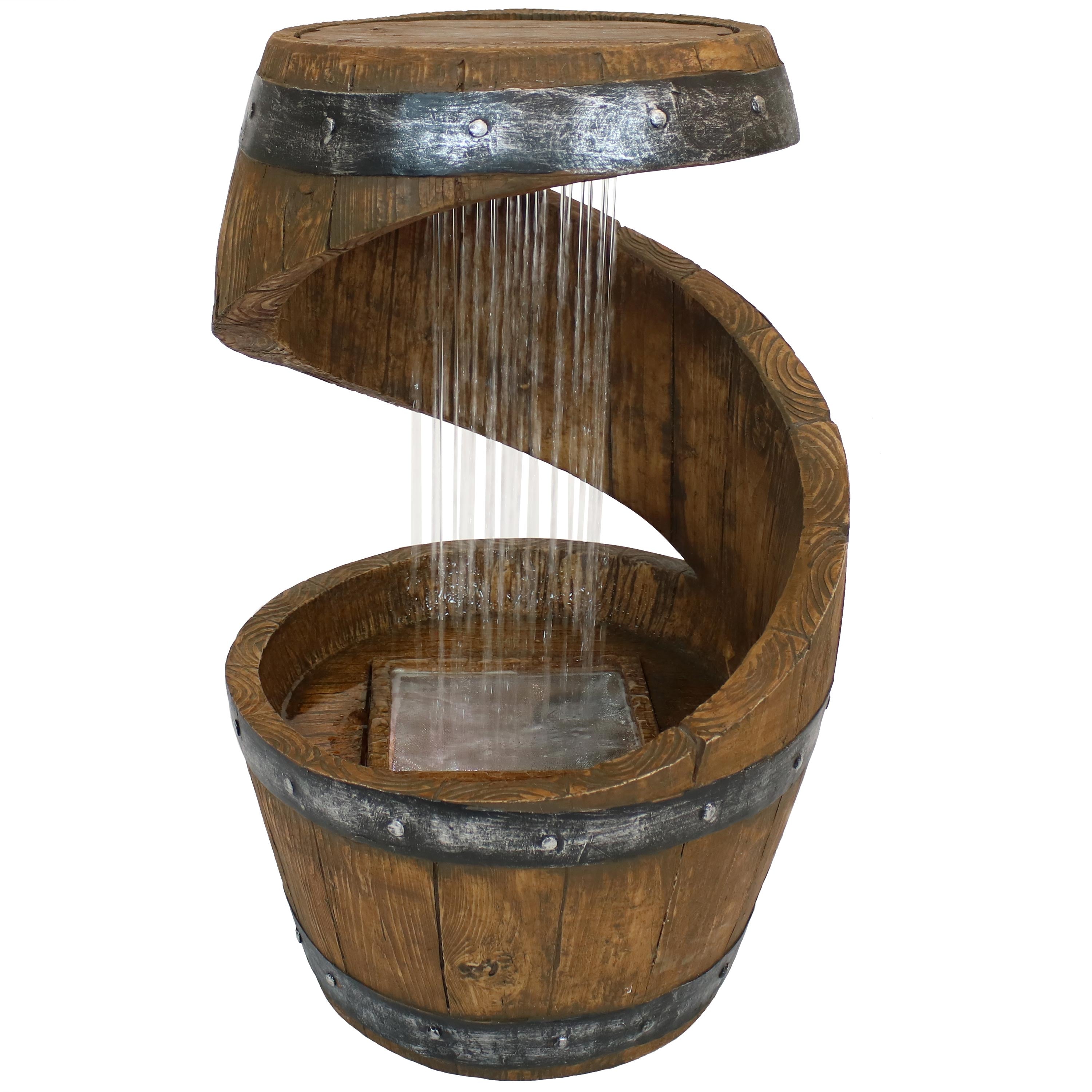 Sunnydaze 25" Spiraling Barrel Outdoor Water Fountain with LED Light