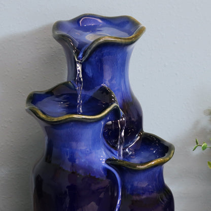 Sunnydaze Blue Glazed Pitchers 11" Ceramic Tabletop Fountain
